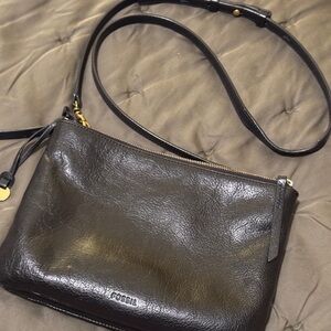 Fossil Black Leather Crossbody Bag